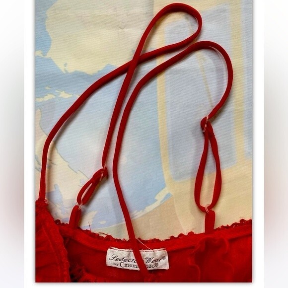 Cinema Etoile Seductive Wear Baby Doll Sheer Sexy Red Nylon Nightgown Sz M - Picture 9 of 12